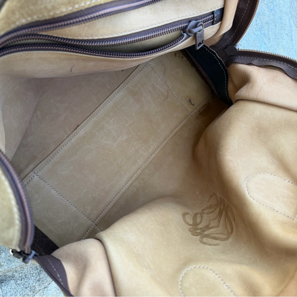 Authentic Loewe Suede Tan and Black Handbag with Embroidered Logo - Picture 14 of 16
